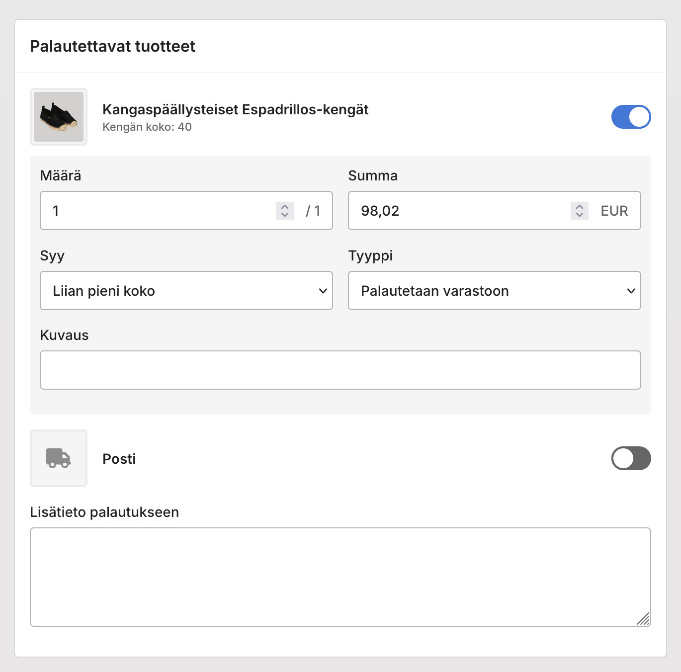 valmiskauppa-hallinta-palautus-tuotteet